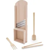 Kerazo 4-teiliges Gemüsehobel-Set aus Buchenholz, inkl. Stampfer, Zange, Gabel, Antibakteriell. Ideal für die Herstellung von Sauerkraut und fermentiertes Gemüse (60x24 cm)