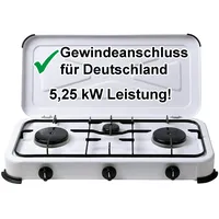 Campingkocher Gaskocher 3-flammig 50mbar Gasherd Propan-Gas-Kochplatte 2 4
