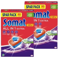 Somat All in 1 Extra Spülmaschinen Tabs (2x90 Tabs), Geschirrspül Tabs für strahlende Sauberkeit auch bei niedrigen Temperaturen, bekämpfen selbst verkrustete Rückstände