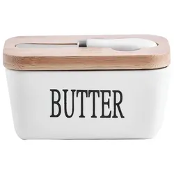 Lollanda Butterdose Mit Holzdeckel Keramik-Butterdose, Butterdose für 350/500 ml Butter, mit Buttermesser 500 ml