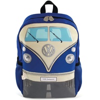 BRISA VW Collection - Volkswagen Kleiner Wander-Rucksack-Tages-Uni-Rucksack im T1 Bulli Bus Design (15l/Klein/Bus Front/Blau)