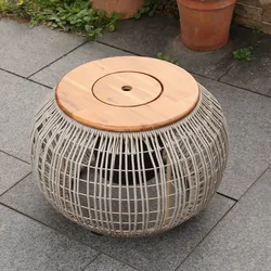 Garten Beistelltisch - integrierter Behälter - Kunststoffseil - H: 37cm - D: 58c...
