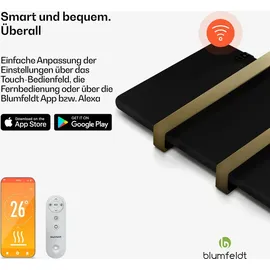 Blumfeldt Infrarotheizer 500 W - Wandmontage, IP24, Mit Thermostat & App-Steuerung, Touch-Panel, Timer, Für Badezimmer, Heizt & Wärmt Handtücher... Schwarz,