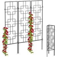 Relaxdays Rankgitter Metall, 3er Set, zum Stecken, Rankhilfe für Kletterpflanzen, 122 x 30,5 cm, Spalier Garten, schwarz