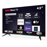 RCA Fernseher 43 Zoll (108 cm) Smart TV mit WLAN, UHD 4K, Roku TV, Triple Tuner DVB-C/S/S2/T/T2, HDR10 HLG, RK43UN1, 2024 (Nur für Deutschland)