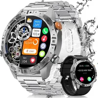 Smartwatch Herren mit Telefonfunktion und Blutzucker, 1,43"" AMOLED AOD Armbanduhr, mit Herzfrequenz, SpO2, IP68 Fitnessuhr, Android und iOS - Silber