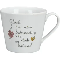 Krasilnikoff Happy Cup, Glück ist eine Schwester wie dich zu haben, Ø 10, Höhe 9 cm, 400 ml