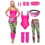 BohrenCL 80er Jahre Accessoires Outfit Damen, Jahre Outfit Damen Set, Damen 80er Jahre Workout Kostüm, mit Bauchtasche, 80er Jahre Accessoires Neon Thema Party