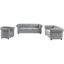 vente-unique Sessel Chesterfield Samt 3-Sitzer + 2-Sitzer 75 x 71 x 70 cm Silber