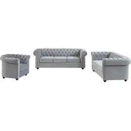 vente-unique Sessel Chesterfield Samt 3-Sitzer + 2-Sitzer 75 x 71 x 70 cm Silber