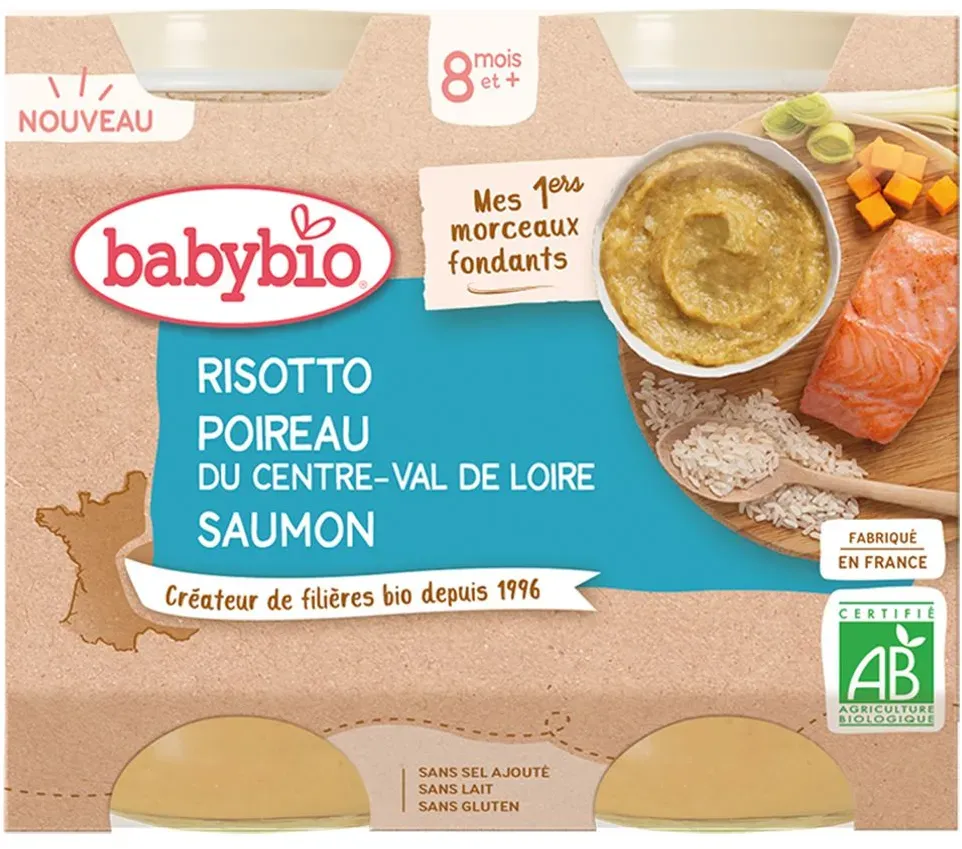 Babybio RISOTTO POIREAU DU CENTRE-VAL DE LOIRE SAUMON dès 8 mois 400 g Aliment
