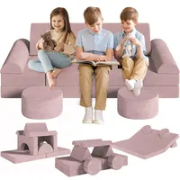 Spielsofa Kindersofa,14-Teilige Modulare Kinderspielcouch,Kindersofa aus Schaumstoff Bausteine,Spielsofa für Kinder & Kindersessel,Kuschelecke im Kinderzimmer,zum Spielen,Kreativsein,Schlafen (Rosa)