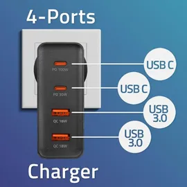 Qoltec GaN POWER PRO charger 2xUSB C, 2xUSB, 130W - Schwarz