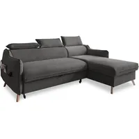 MIUFORM Sweet Harmony mit Bettkasten | 4 Sitzer Sofa | L-Form rechts | 228 x 162 x 82cm | Klappsofa mit Schlaffunktion und mit Kopfstütze | Easy Clean Stoff Samt (Grau)