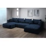 furmeb24 ASPEN U Ecksofa mit Schlaffunktion Bettzeugablage 346x188cm, U Form,, - blau