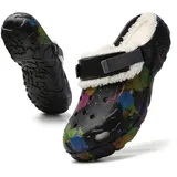 Herren Winter Clogs mit Warmem Fellfutter – Garten Hausschuhe für Innen & Außen, rutschfeste Gefütterte Pantoletten, Bequeme Slip-On Schuhe, Waschbar & Wasserdicht Black 47 - 47 EU