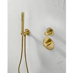 Herzbach Design iX PVD Wannenset 21.914400.1.41 Brass Steel, integriertem Brauseanschlussbogen, Brauseschlauch 1.250mm
