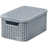 Curver Rattan Style Deckel, Aufbewahrungskorb, Kunststoff, Aus Recyclingmaterial in mindestens 70% (Hellgrau, S: 28,5 x 19,4 x 13 cm)