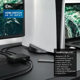 Primewire Audio / Video Matrix-switch, 3-port UHD HDMI Switch / Verteiler inkl. Fernbedienung, 4k, 3d, Cec