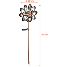 Spetebo Doppel Windrad Metall Ø 23 cm mit Solar LED Glaskugel 1 St. braun
