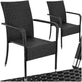 tectake® Rattan Stühle Esszimmer Outdoor, Stapelstühle, Gartenmöbel Set, Gartenstühle stapelbar, Outdoor Küche, Terrasse, Wintergarten Möbel, Korbsessel Armlehne, Balkon Set, Terrassenmöbel - 2er Set