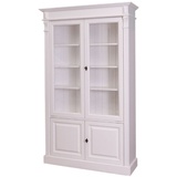 Casa Padrino Landhausstil Bücherschrank Weiß 119 x 39 x H. 197 cm - Wohnzimmerschrank mit 4 Türen - Massivholz Schrank - Vitrinenschrank - Landhausstil Wohnzimmermöbel