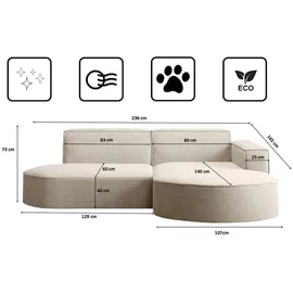 kaiser möbel Ecksofa Designer MODENA STUDIO stoff Dicker cord Poso Beige Rechts
