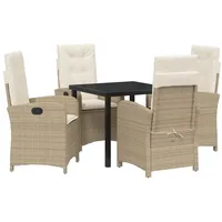 VidaXL 5-teiliges Garten-Esszimmer-Set mit Kissen Beige Poly-Rattan.