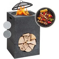 Feuerschale, Tragbare Feuerstelle Outdoor, Feuerschalen Für Den Garten, Terrasse & Camping, Feuerschale Mit Grillrost & Holzlagerfach, Sichere Stahlschale, Feuerstelle 50 X 75 X 50 - Blumfeldt