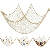 Fischernetz Deko Mesh Outdoor, Fischernetz Dekoration, 200 x 100 cm Fischerei Deko, Mit Schale Dekoratives Fischernetz, Fischernetz Wand Deko für Muscheln Fotos Partysdekoration (Beige)