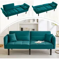 MODFU Schlafsofa mit sechs Massivholzfüße,2-in-1 Verstellbares Sofa,Polstermöbel mit klappbaren Armlehnen,Relaxsofa mit Schlaffunktion,Grün - Grün