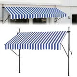 ACXIN Klemmmarkise Balkon, UV-beständig höhenverstellbar Einziehbar Klemmmarkise mit Handkurbel Höhenverstellbar, ohne Bohren, Polyester, 400 x 120 cm, Blau-weiße Streifen