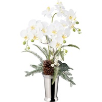 Winterliche Kunstpflanze Weihnachtsdeko Orchidee, Creativ green, Höhe 70 cm, Gesteck in Keramikvase, dekoriert mit Zapfen, Beeren und Farnzweigen weiß