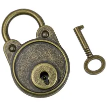 HMF Vintage Deko Vorhängeschloss mit Schlüssel, 4,8 x 3 x 1 cm, Bronze