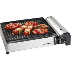 Kemper Plancha im Koffer - tragbarer Gasgrill ohne Gasflasche - Grau