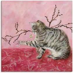 Leinwandbild ARTLAND "Katzenspiel", pink (farbe bild(er): pink), B:30cm H:30cm T:1,8cm, Canvas, Leinwand, Bilder, auf Keilrahmen gespannt