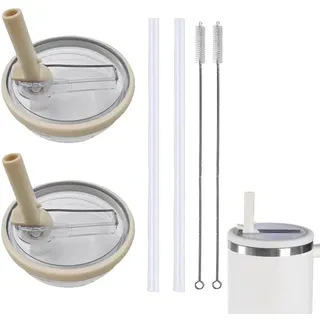 Glamifyr 2 Stück Stanley Cup Deckel Auslaufsicher,Stanley Cup Deckel 40oz Stanley Cup Wiederverwendbarer,Stanley Deckel Stanley Cup Strohhalm Und Bürste,Deckel für Stanley Cup Deckel Ersatz (Beige)