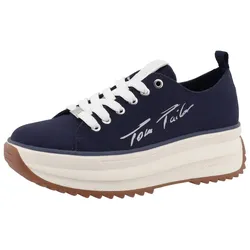 TOM TAILOR Plateausneaker, Freizeitschuh, Halbschuh, Schnürschuh mit seitlicher Logo-Signatur TOM TAILOR navy-weiß 38