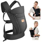 vrbabies Babytrage für Neugeborene ab Geburt,Ergonomische,mit Verstellbarer Gürtel,Baby Bauchtrage Rückentrage,Leicht&Atmungsaktiv-4-20kg(Schwarz - mit Gürtel)