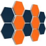 platino24 Akustikpaneele 12 Elemente Colore Waben Ø 30 cm Orange + Nachtblau I Schallabsorber aus Basotect® G+ mit Akustikfilz I Schalldämmung Wand & Decke I Akustikelement Wandpaneel