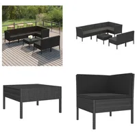 vidaXL 8 tlg. Garten Lounge Set mit Auflagen Poly Rattan Schwarz - Garten-Sofagarnitur - Garten-Sofagarnituren - Gartensofa-Set - Gartensofa-Sets - Schwarz