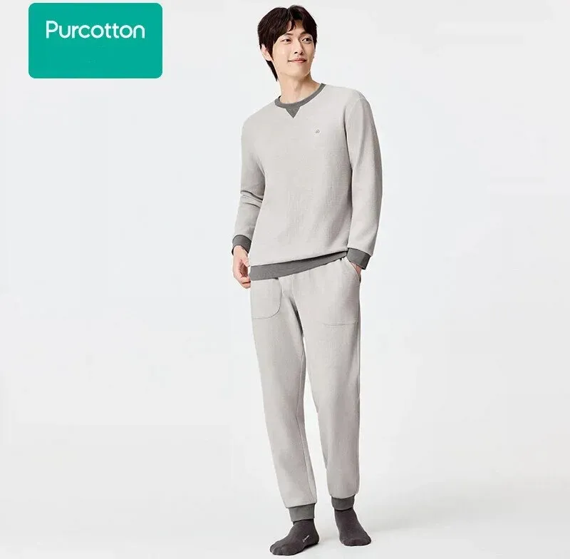 Herren Waffelstrick-Loungewear-Set, Mercury-Grau, Top: UK 40 (L); Bottom: UK 34 (L)