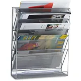 Relaxdays Zeitschriftenhalter Wand, silber DIN A4 quer 6 Fächern 32,5 x 10,5 x 40,5 cm,