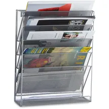 Relaxdays Zeitschriftenhalter Wand, silber DIN A4 quer 6 Fächern 32,5 x 10,5 x 40,5 cm,