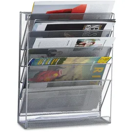 Relaxdays Zeitschriftenhalter Wand, silber DIN A4 quer 6 Fächern 32,5 x 10,5 x 40,5 cm,
