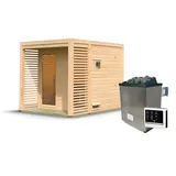 Woodfeeling Karibu Gartensauna Saunahaus Angkor 2 9 kW Ofen inkl. Steuergerät inkl. 8-teiligem gratis Zubehörpaket (Gesamtwert 191,92€)