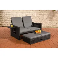 CLP Polyrattan 2er-Loungesofa Ancona 5mm I Rundrattan Garten-Sofa Mit Ausziehbarem Fußteil Und Verstellbarer Rückenlehne I, Farbe:schwarz, Polsterfarbe:Eisengrau