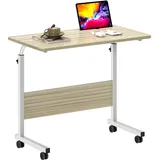 SogesHome Laptoptisch 80 * 40cm höhenverstellbar PC-Tisch mit Rollen, Betttisch, Beistelltisch,Kleiner Schreibtisch,Oberfläche mit Einschnitt,05#3-80MP-SH