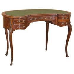 Casa Padrino Luxus Barock Schreibtisch Dunkelbraun / Hellbraun / Grün - Handgefertigter Mahagoni Schreibtisch mit 5 Schubladen - Edle Barock Büro Möbel