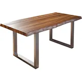 sam möbel gmbh Esstisch Baumkante Massiv Akazie nussbaumfarben 300x100 U-Gestell Silber UTRECHT - Braun